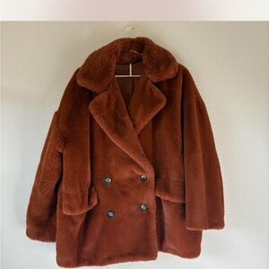 Free People Double-Breasted Faux Fur Coat - Brown